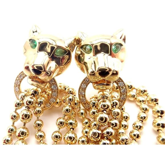 Authentic! Cartier Panther Panthere 18k Gold Diamond Tsavorite Onyx Earrings - Picture 6 of 12